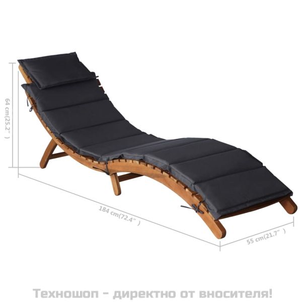 Шезлонг с възглавница, акация масив, тъмносив