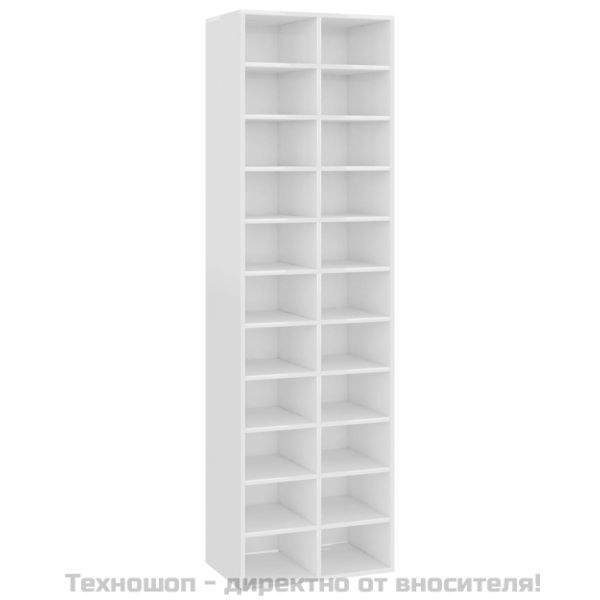 Шкаф за обувки, бял гланц, 54x34x183 см, инженерно дърво