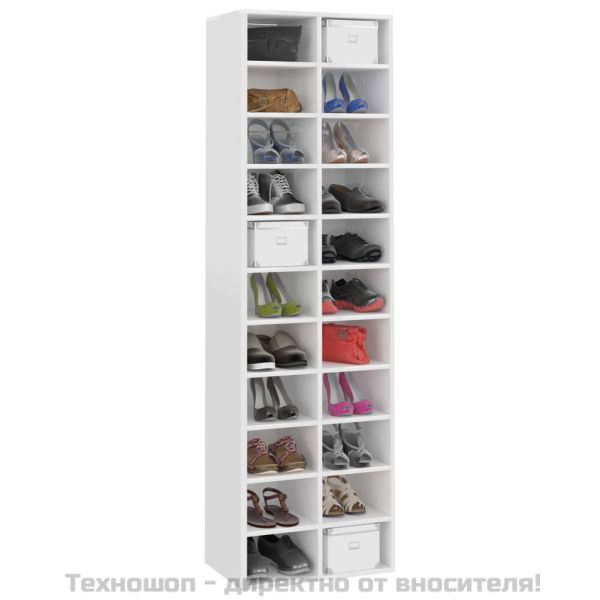 Шкаф за обувки, бял гланц, 54x34x183 см, инженерно дърво