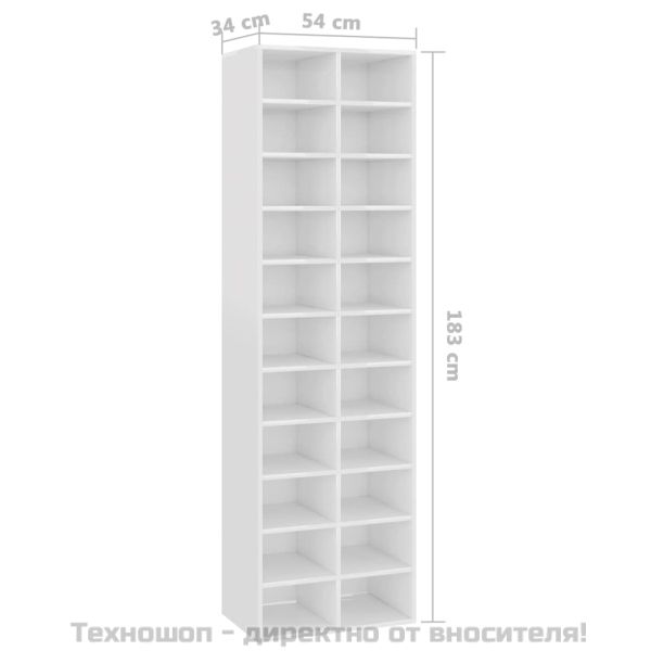 Шкаф за обувки, бял гланц, 54x34x183 см, инженерно дърво