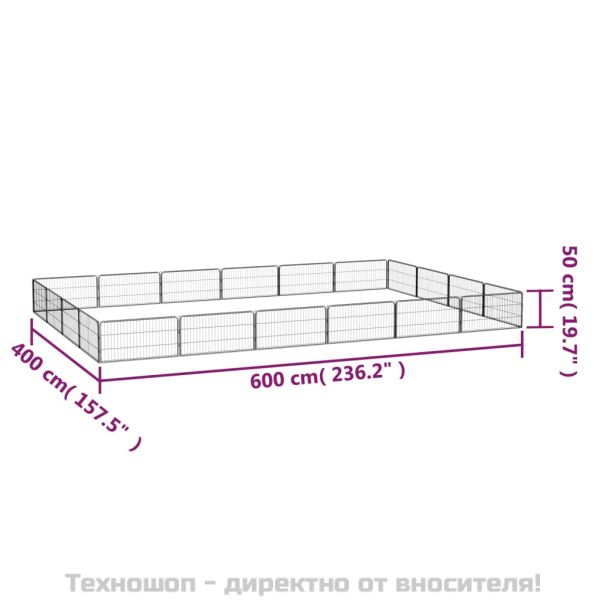 Заграждение за куче черно 20 панела 100x50 см прахово боядисано