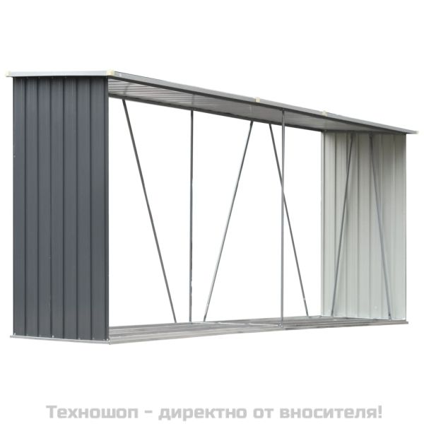 Навес за дърва, поцинкована стомана, 330x84x152 см, сив