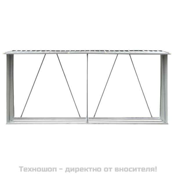 Навес за дърва, поцинкована стомана, 330x84x152 см, сив