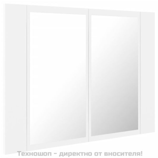 Шкаф с LED огледало за баня, бял, 60x12x45 см, акрил
