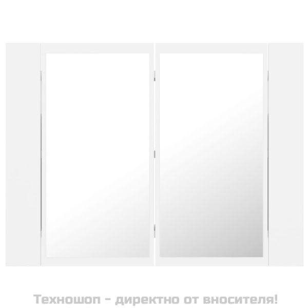 Шкаф с LED огледало за баня, бял, 60x12x45 см, акрил