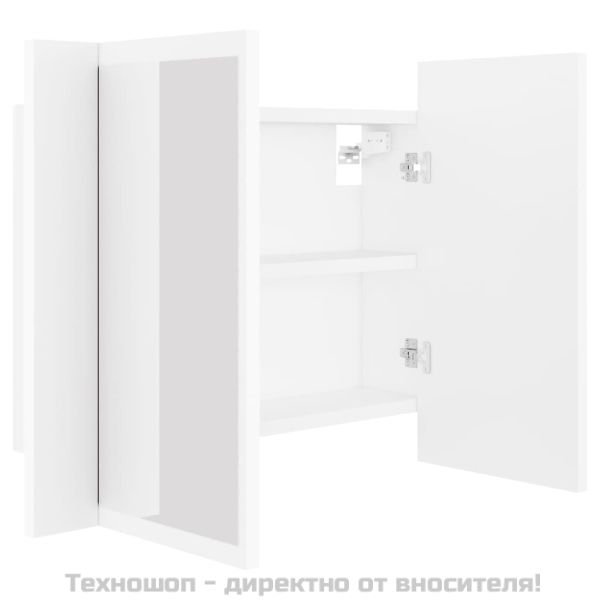 Шкаф с LED огледало за баня, бял, 60x12x45 см, акрил