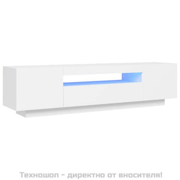 ТВ шкаф с LED осветление, бял, 160x35x40 см