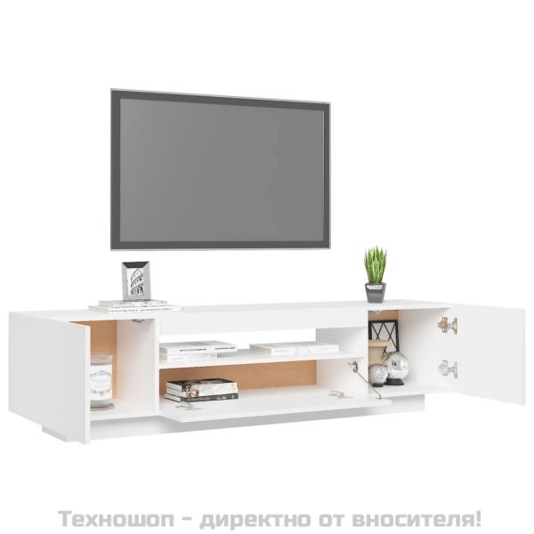 ТВ шкаф с LED осветление, бял, 160x35x40 см