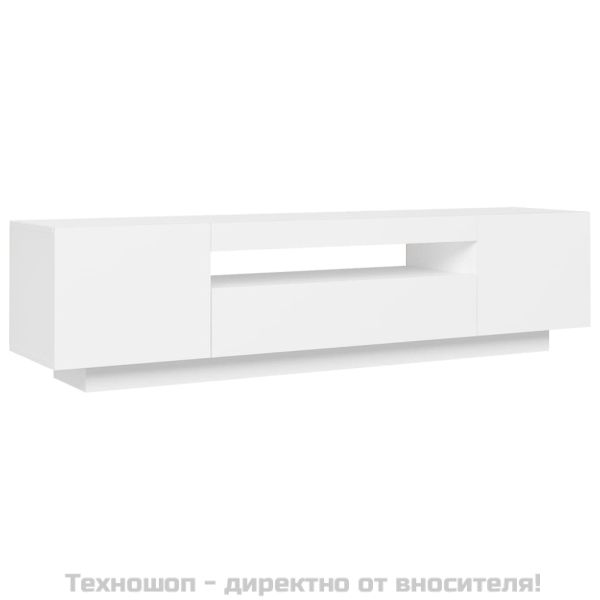ТВ шкаф с LED осветление, бял, 160x35x40 см