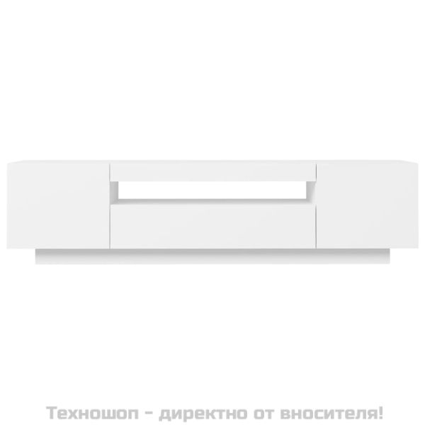 ТВ шкаф с LED осветление, бял, 160x35x40 см