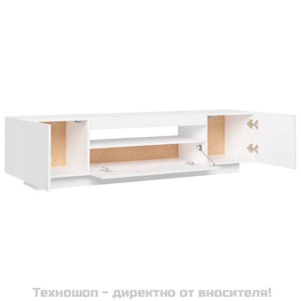 ТВ шкаф с LED осветление, бял, 160x35x40 см