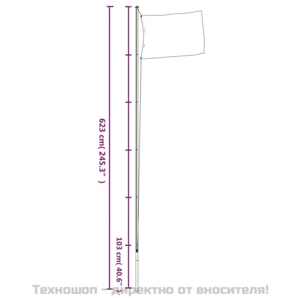 Секционен стълб за флаг, сребрист, 6,08 м, алуминий