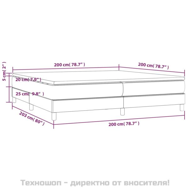 Боксспринг легло с матрак, светлосиво, 200x200 см, кадифе