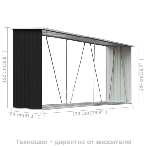 Навес за дърва, поцинкована стомана, 330x84x152 см, антрацит