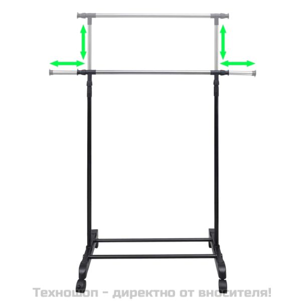 Регулируема стойка за дрехи, 4 Колела, 1 релса