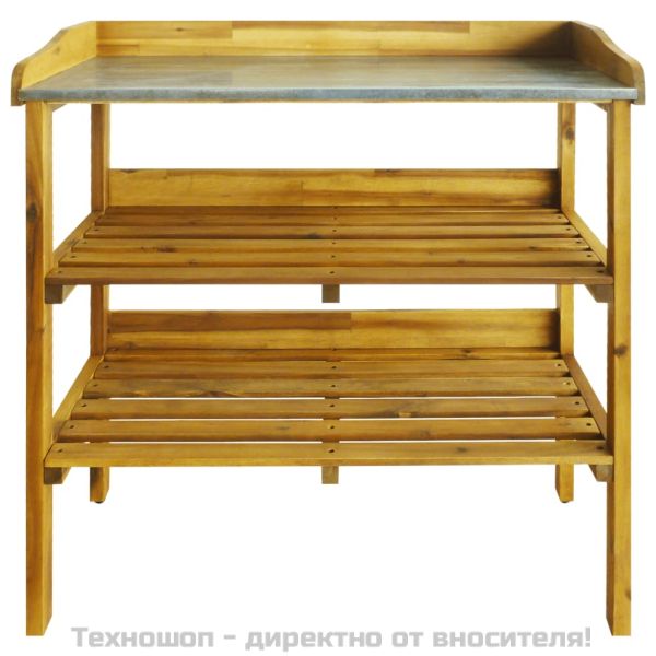 Пейка за градинарство с 2 рафта, акациево дърво масив и цинк