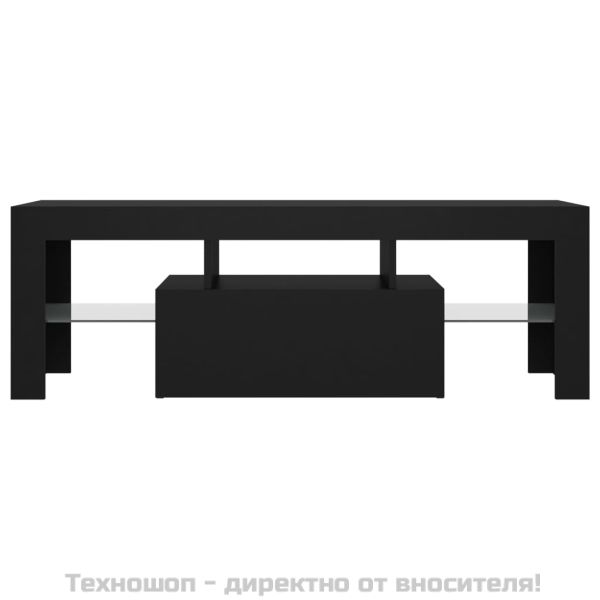 ТВ шкаф с LED осветление, черен, 120x35x40 см