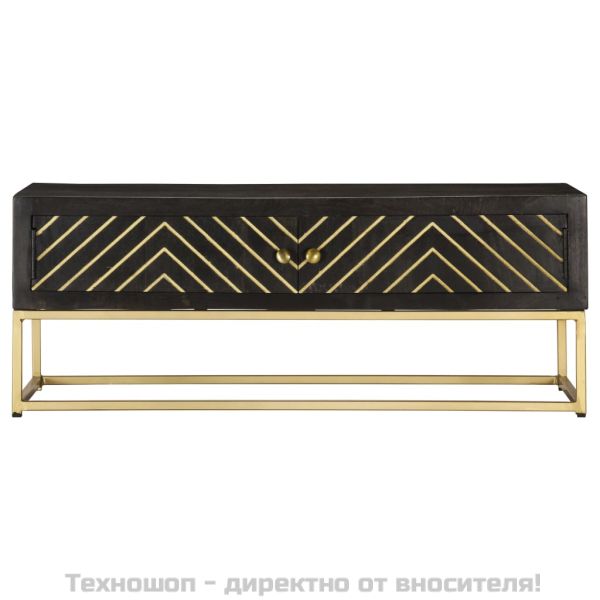 Маса за кафе, черно-златисто, 90x50x35 см, мангово дърво масив
