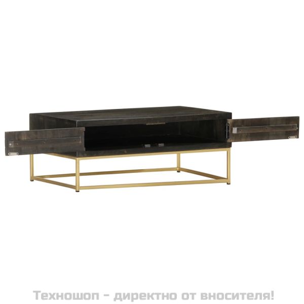 Маса за кафе, черно-златисто, 90x50x35 см, мангово дърво масив