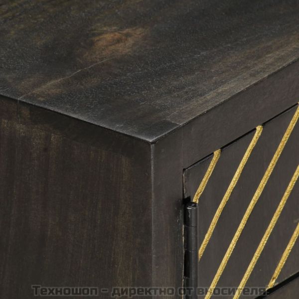 Маса за кафе, черно-златисто, 90x50x35 см, мангово дърво масив