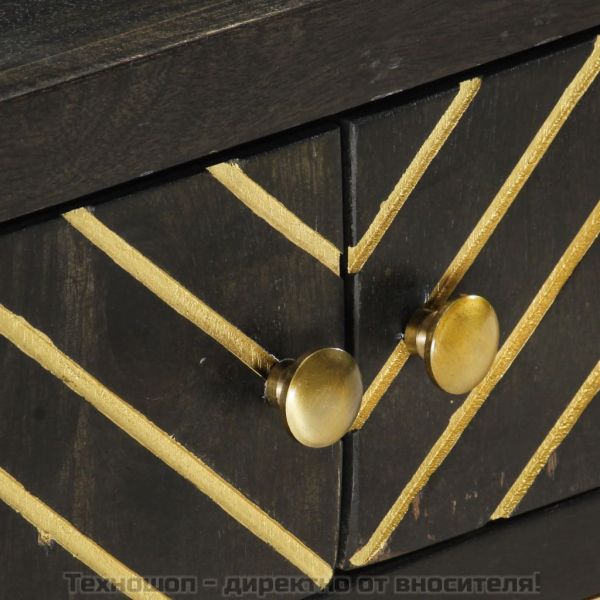 Маса за кафе, черно-златисто, 90x50x35 см, мангово дърво масив