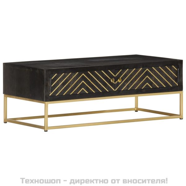 Маса за кафе, черно-златисто, 90x50x35 см, мангово дърво масив