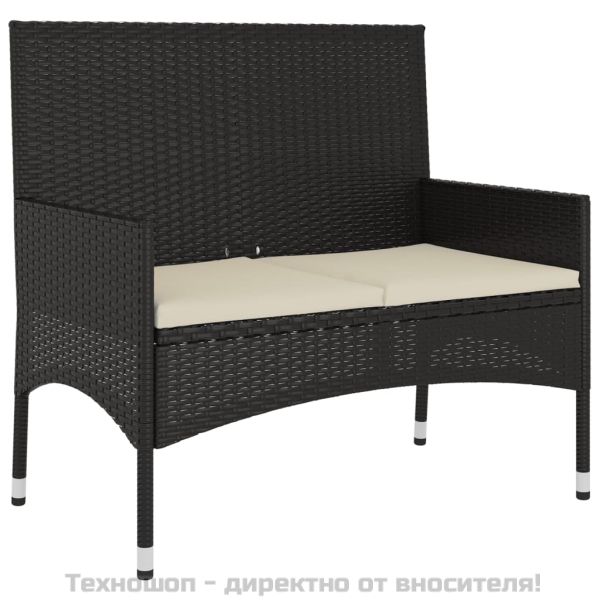 Градински комплект с възглавници, 6 части, черен, полиратан