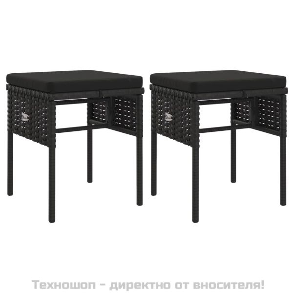 Градински комплект с възглавници, 6 части, черен, полиратан