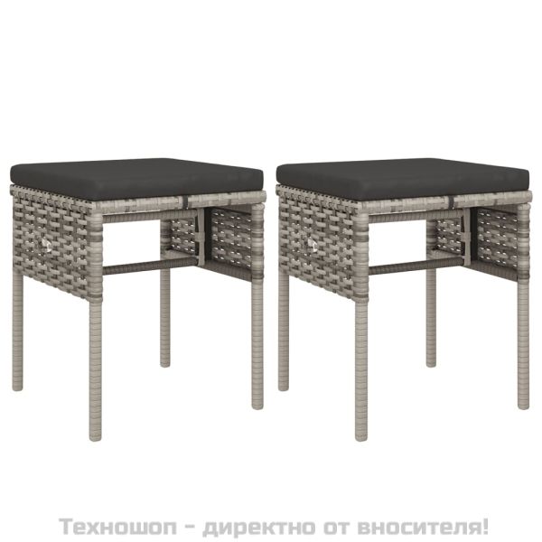 Градински комплект с възглавници, 6 части, полиратан, сив