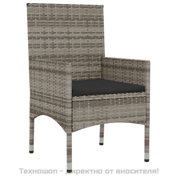 Градински комплект с възглавници, 6 части, полиратан, сив