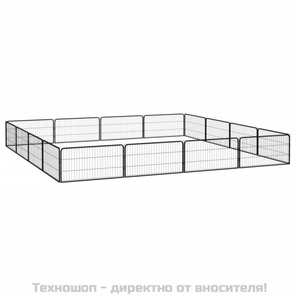 Заграждение за куче черно 16 панела 100x50 см прахово боядисано