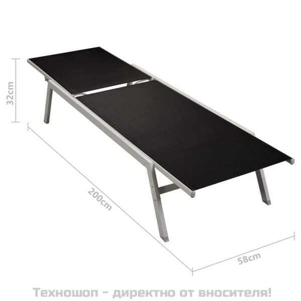 Шезлонги, 2 бр, с масичка, стомана и Textilene, черни