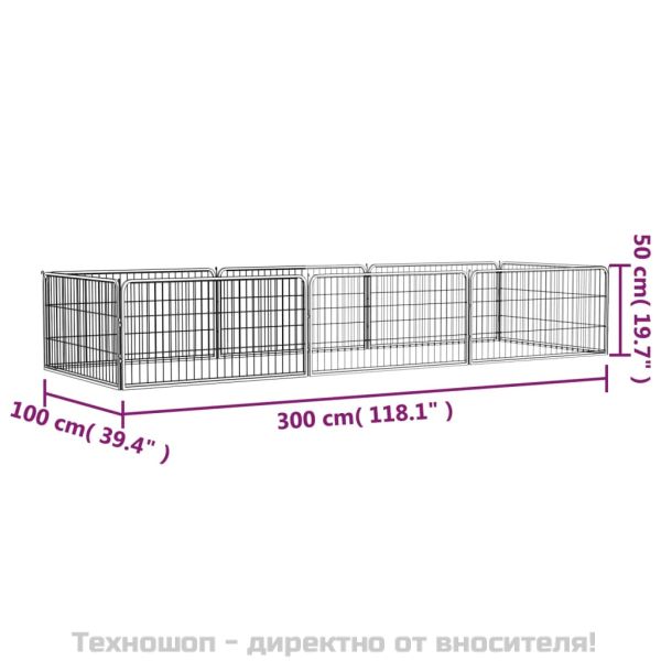 Заграждение за куче черно 8 панела 100x50 см прахово боядисано