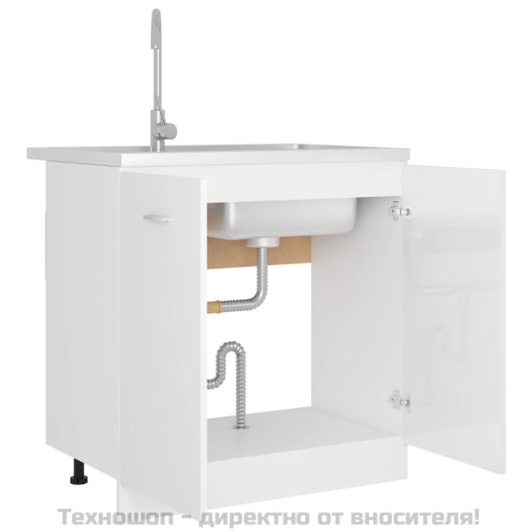 Долен шкаф за мивка "Lyon", бял гланц, 80x46x81,5 см, инженерно дърво