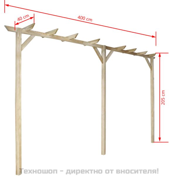 Градинска пергола, 410x40x203 см, дърво