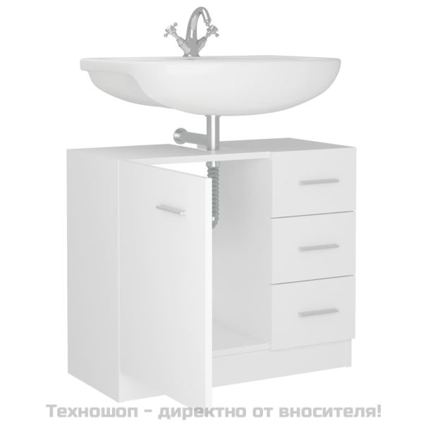 Долен шкаф за мивка, бял, 63x30x54 см, инженерно дърво