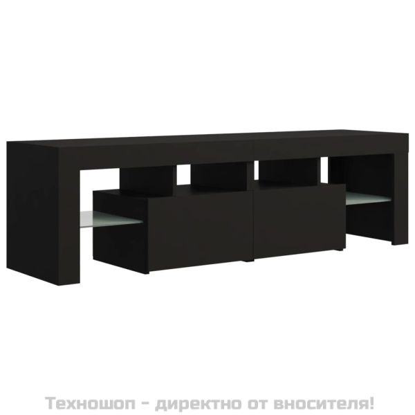 ТВ шкаф с LED осветление, черен, 140x36,5x40 см