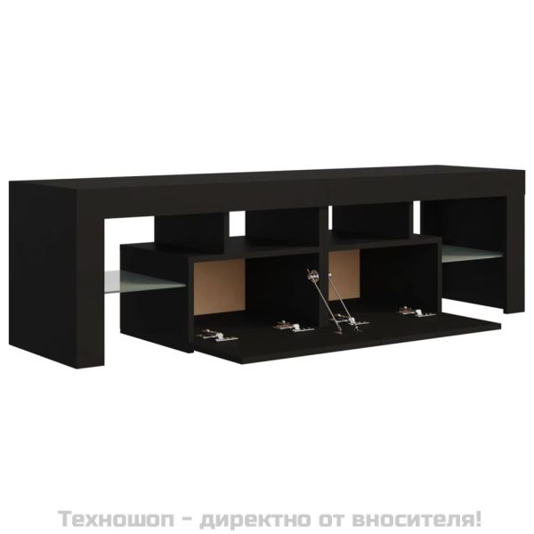 ТВ шкаф с LED осветление, черен, 140x36,5x40 см