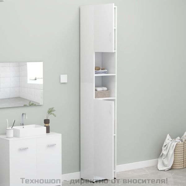 Шкаф за баня, бял, 32x25,5x190 см, инженерно дърво