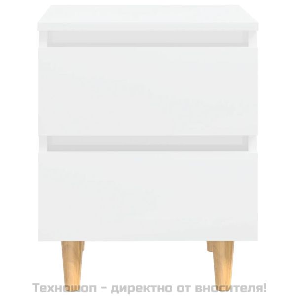 Нощни шкафчета с борови крака, 2 бр, бял гланц, 40x35x50 см