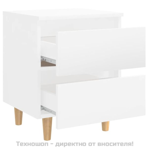 Нощни шкафчета с борови крака, 2 бр, бял гланц, 40x35x50 см