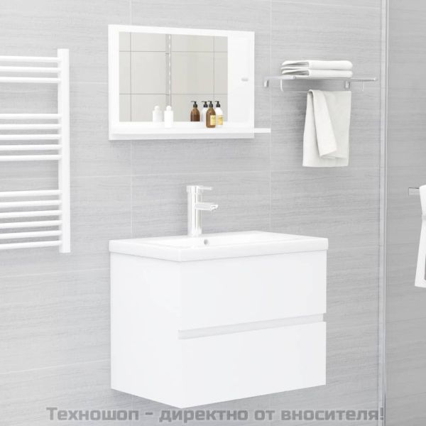 Огледало за баня, бяло, 60x10,5x37 см, инженерно дърво