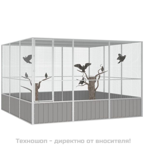 Клетка за птици сива 302,5x324,5x211,5 см поцинкована стомана