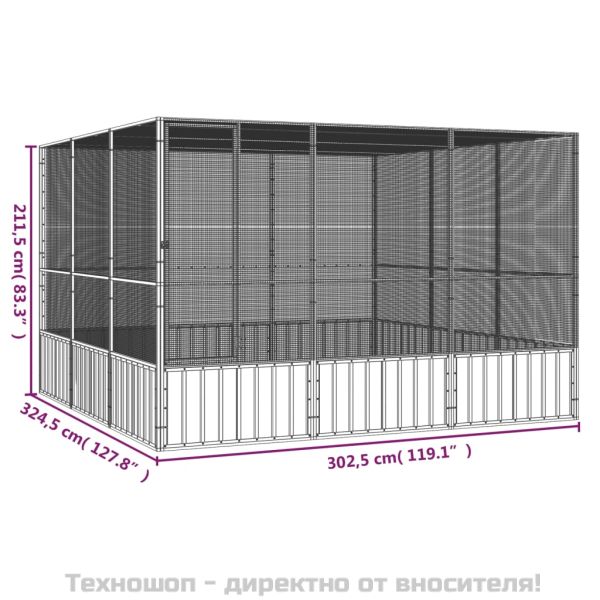 Клетка за птици сива 302,5x324,5x211,5 см поцинкована стомана