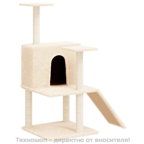 Котешко дърво със сизалени стълбове, кремаво, 109 см