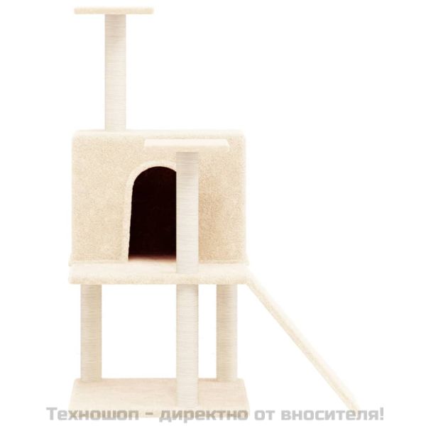 Котешко дърво със сизалени стълбове, кремаво, 109 см