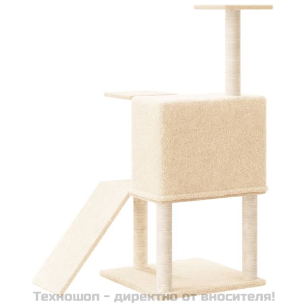 Котешко дърво със сизалени стълбове, кремаво, 109 см