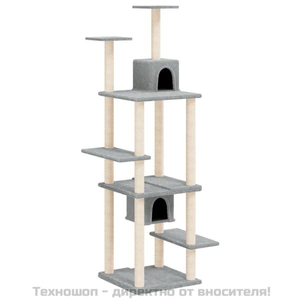 Котешко дърво със сизалени стълбове, светлосиво, 176 см