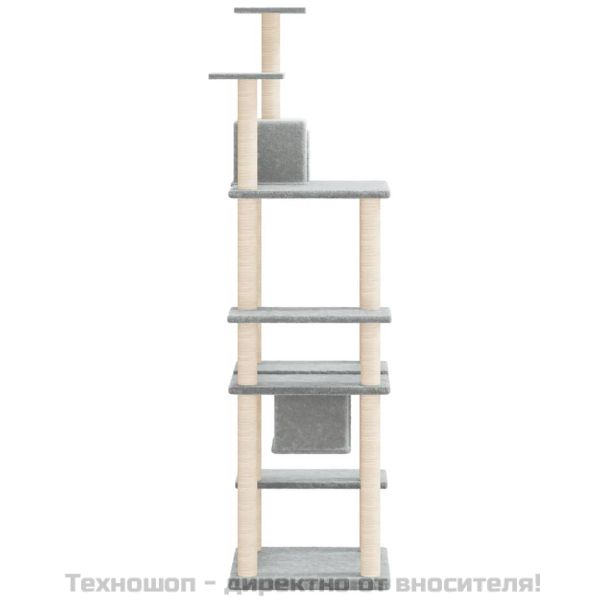 Котешко дърво със сизалени стълбове, светлосиво, 176 см