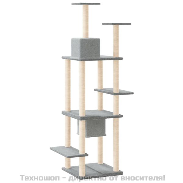 Котешко дърво със сизалени стълбове, светлосиво, 176 см